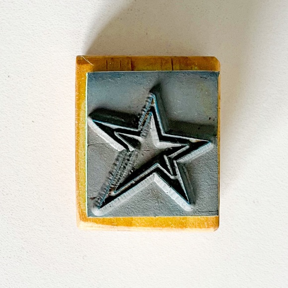 Double Outline Star Wooden Rubber Stamp Wood Mounted Used 1.5in x 1  3/4in - Picture 3 of 5